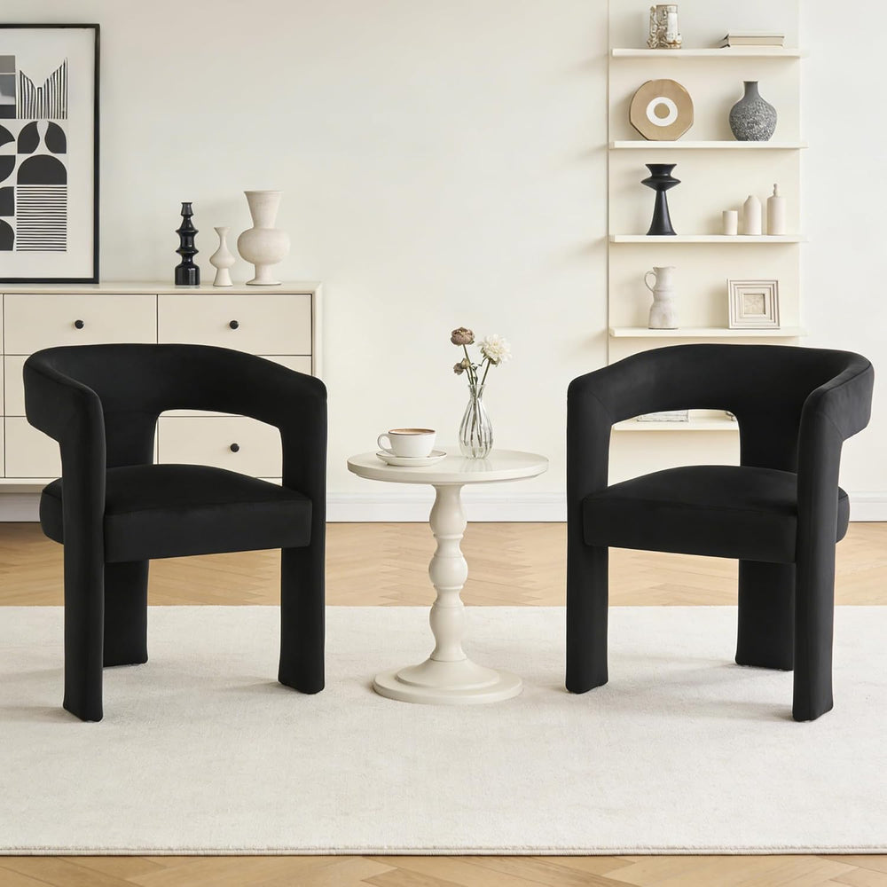 Modern Barrel Dining Chairs Set of 2, No Assembly Velvet Upholstered Dining R...