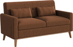 WLIVE 62" Loveseat Sofa, Mid Century Modern Small Couches for Living Room, Button Tufted Upholstered Couch for Bedroom, Solid Wood Frame, Easy to Install Furniture, Brown