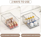 4 Pack Clear Tea Bag Organizers with Adjustable Dividers, Stackable Tea Drawer Organizer Box for Pantry, Coffee Bar, Kitchen Cabinet, Acrylic Food Storage Bins for Snacks, Sugar & Spice Packets