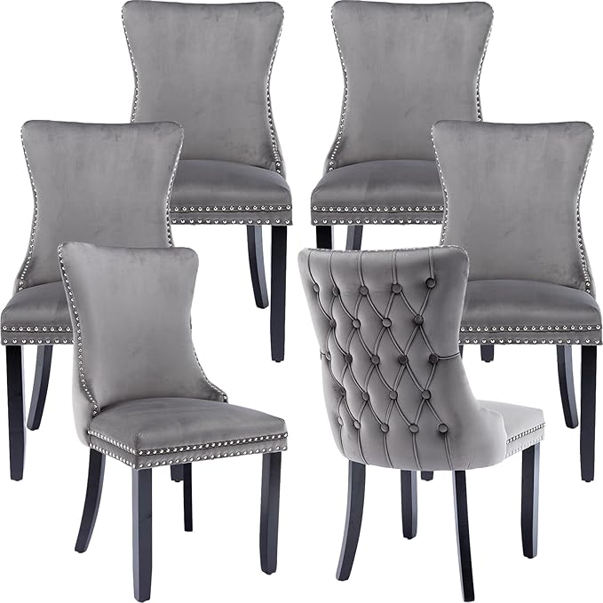 Modern Dining Chairs Set of 6, Upholstered Dining Chair with Full Back and Bu...