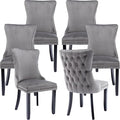 Modern Dining Chairs Set of 6, Upholstered Dining Chair with Full Back and Button Tufting, Grey Velvet Accent Chair, Sillas de Comedor, 6 Dining Chairs (Gray, Velvet, 6Pcs)