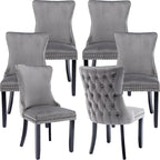 Modern Dining Chairs Set of 6, Upholstered Dining Chair with Full Back and Button Tufting, Grey Velvet Accent Chair, Sillas de Comedor, 6 Dining Chairs (Gray, Velvet, 6Pcs)