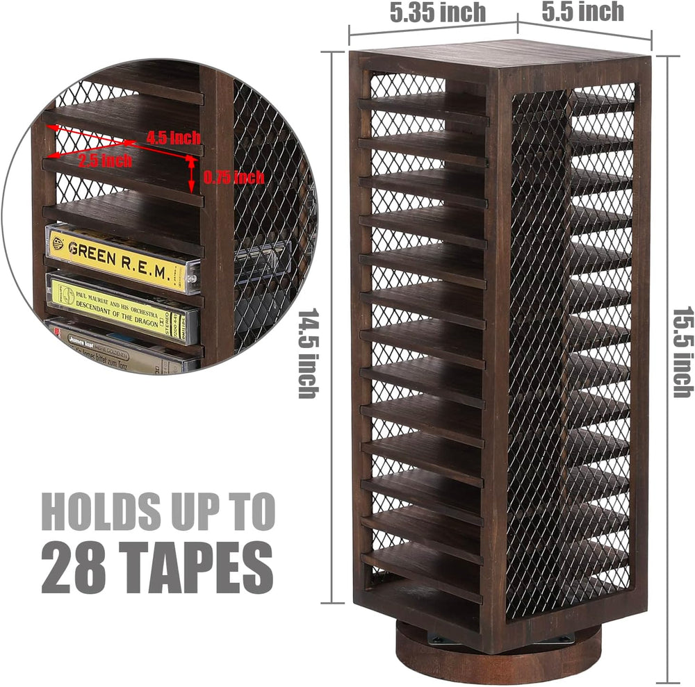 FARM IN Cassette Tape Storage, 360-Degree Rotatable Design Farmhouse Style Ca...