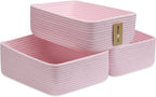 Large Shallow Organizing Baskets 15x11x5.1 Inches - Rope Woven Storage Bins for Bathroom, Shelves, Cube Closet, Light Pink 3 Packs