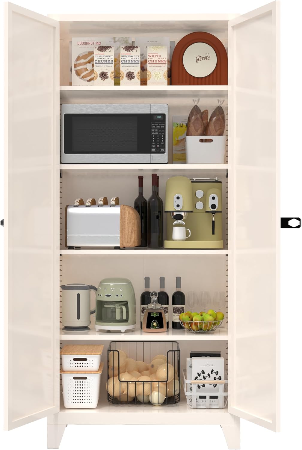 JIJIWANG 71'' Metal Pantry Cabinet, Kitchen Pantry Storage Cabinets with 2 Door and Adjustable Shelves,Kitchen Pantry Cabinet, Freestanding Cupboard for Dining Room Living Room Bathroom,Beige