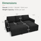 HONBAY Modular Sectional Sleeper Sofa with Pull Out Bed, L Shaped Couch with Storage Seat, Modular Sectional Couches for Living Room - Black