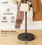 MISSLO Heavy Duty Coat Rack Freestanding with Stable Wood Base Metal Coat Tree with 12 Hooks Coats Hanger Stand Adjustable Clothes Tree for Jackets, Hats, Bags Standing Purse Rack for Bedroom, Office