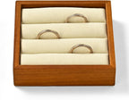 Solid Wood 3-Slots Jewelry Ring Display Tray Showcase Small Jewelry Display Organizer Tray for Rings(S,Beige)