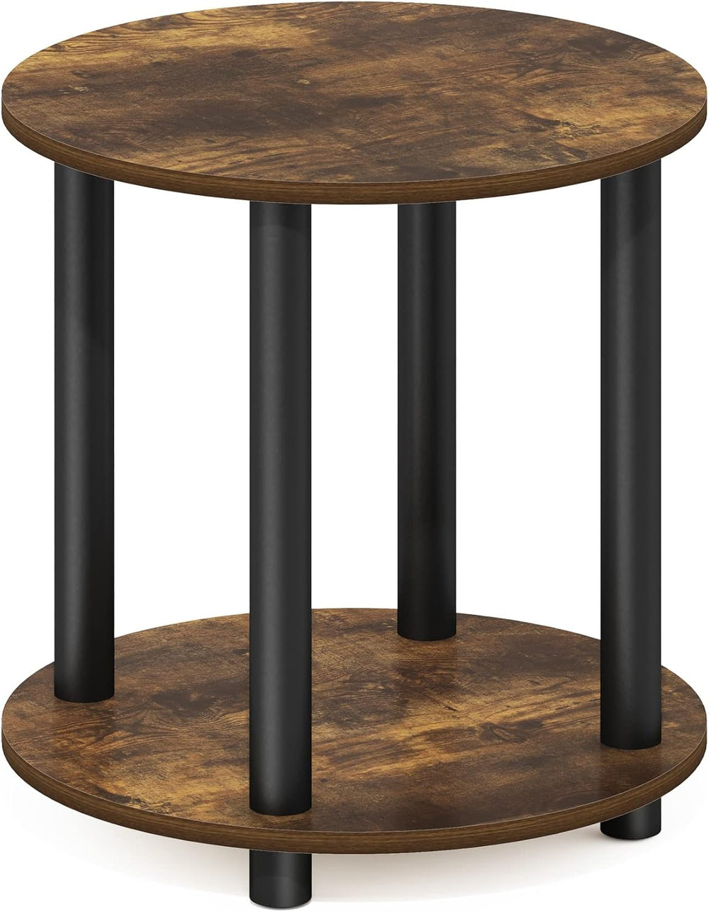 Furinno Turn-N-Tube Toolless Assembly Side Table, 2-Tier Rustic Brown Round E...