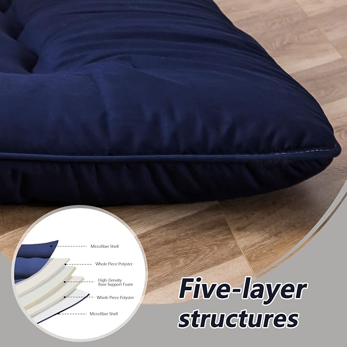 MAXYOYO Japanese Floor Mattress Futon Mattress, 4" Thicken Tatami Mat Sleeping Pad Foldable Roll Up Mat Boys Girls Dormitory Pad Kids Floor Lounger Pillow Bed, Charcoal Grey, Queen Size