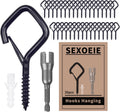35 PCS Eye Screw Hooks for Hanging Heavy Duty with Safety Buckle.Metal Ceiling Hooks for Hanging Plants,Cup,Wind Chime,Bird Feeders,Christmas String Lights at Indoor&Outdoor,2.36 Inches Black