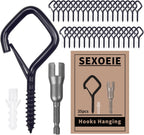 35 PCS Eye Screw Hooks for Hanging Heavy Duty with Safety Buckle.Metal Ceiling Hooks for Hanging Plants,Cup,Wind Chime,Bird Feeders,Christmas String Lights at Indoor&Outdoor,2.36 Inches Black