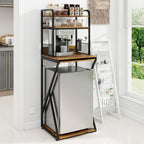 PUNCIA 4-Tier Mini Fridge Stand with Outlet, Coffee Bar Organizer, Retro | Coffee Station with Fridge Space, Tall Refrigerator Cabinet & Microwave Shelf Bakers Rack for Kitchen Dorm Pantry Apartment