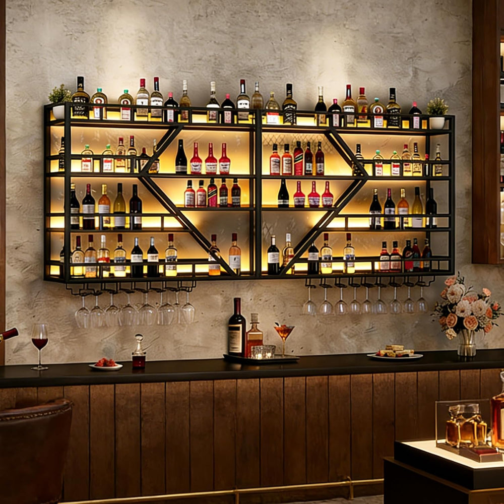 63in 4 Tier Large Wall Mounted Wine Rack Black Diamond Shaped | Large Capacit...