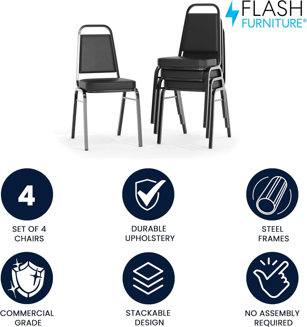 Flash Furniture Hercules Vinyl Banquet Chair, Black, 4-Pack