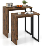 Giantex Nesting Coffee Table Set of 2, Rectangular Stackable Side Tables with Sturdy Metal Frames, Modern Nesting End Tables for Living Room, Bedroom, Rustic Brown