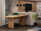 Manhattan Comfort Nomad 3 Piece Dining Set for 6 with Modern Kitchen Table and 2 Benches, Farmhouse Furniture with Rustic Wood Grain Finish, Pedestal Base, Easy Assembly, Dining Set, Nature