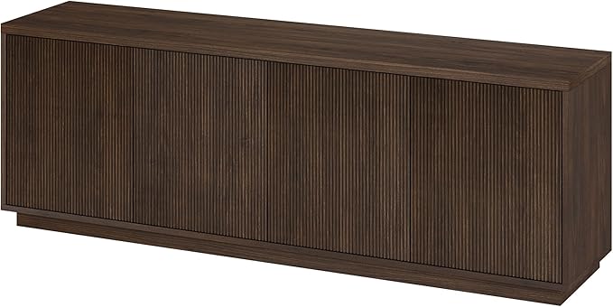 Henn&Hart Fluted TV Stand for TVs up to 75" with 2 Concealed Ribbed Storage Cabinets and Adjustable Shelves for Living Room, Family Room, or Office, Warm Brown