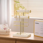 Bracelet Holder Jewelry Organizer Display - 3 Tier T Bar Velvet Stand, Beige Jewelry Storage for Bracelet, Necklaces, Earrings, Rings, Watches