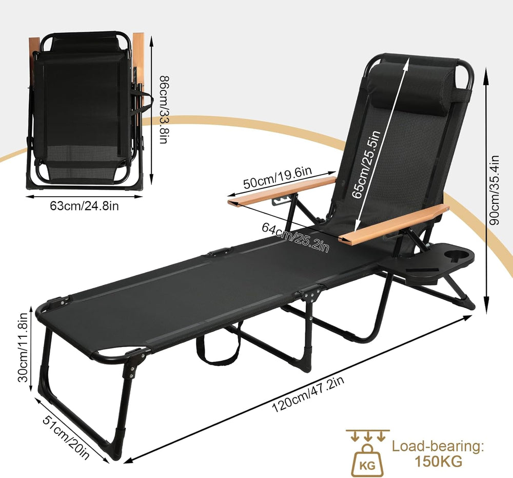 Foldable Lounge Chair, 4-Position Adjustable Outdoor Folding Lounge Chair wit...