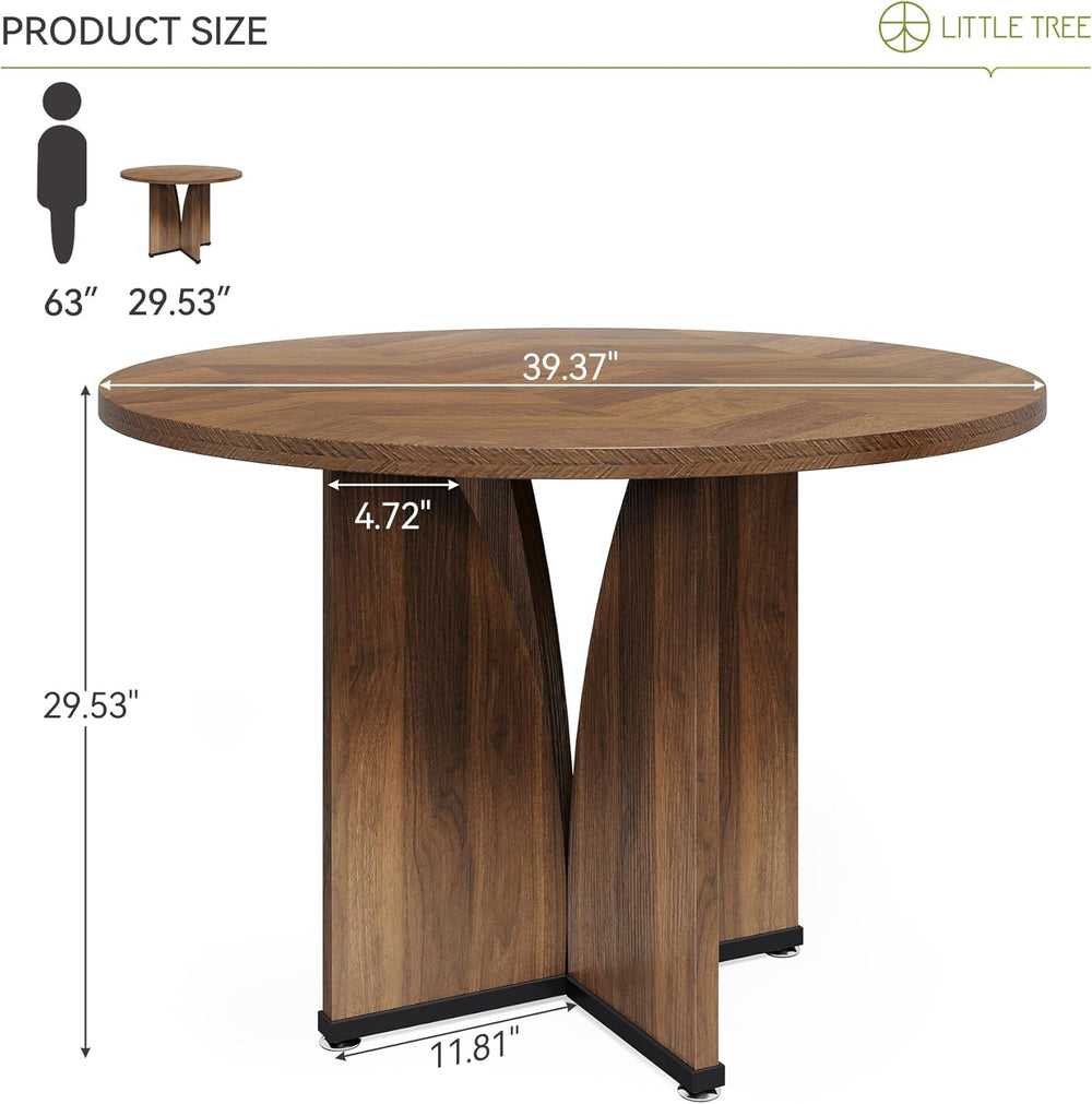 LITTLE TREE 39-Inch Round Dining Table for 4, Rustic Kitchen Table with X-Sha...