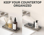 Bathroom Tray for Counter Top Organizer – Ash Wood Vanity Tray with Metal Frame for Dresser, Kitchen, Nightstand – Black & Whitewashed Decorative Storage
