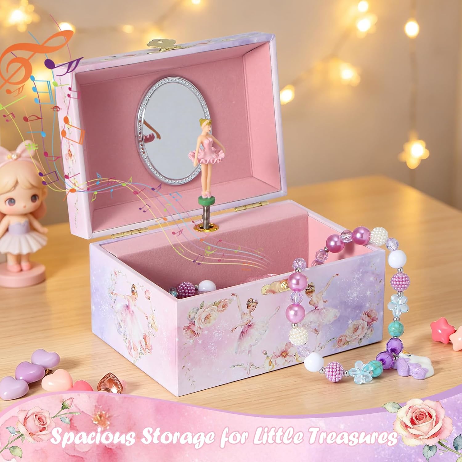 Ballerina Music Box for Girls, Swan Lake Musical Jewelry Box Organizer with Spinning Ballerina, Kids Jewelry Storage Case with Jewelry Set, Birthday for Toddler Girls
