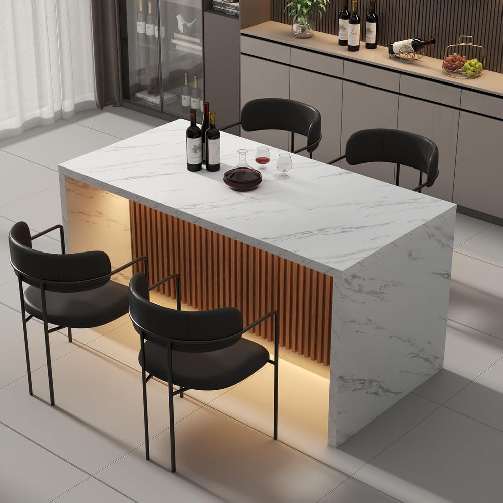 63" Large Imitation Marble Dining Table for 4-6 People,Kitchen Island Ta...