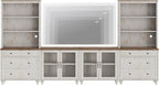 WAMPAT Entertainment Center with Bookshelves with Glass Doors & Drawer, Farmhouse Wall Unit TV Stand for TVs up to 75", Media Console Table for Living Room, Bedroom & Home Theater, Rustic White