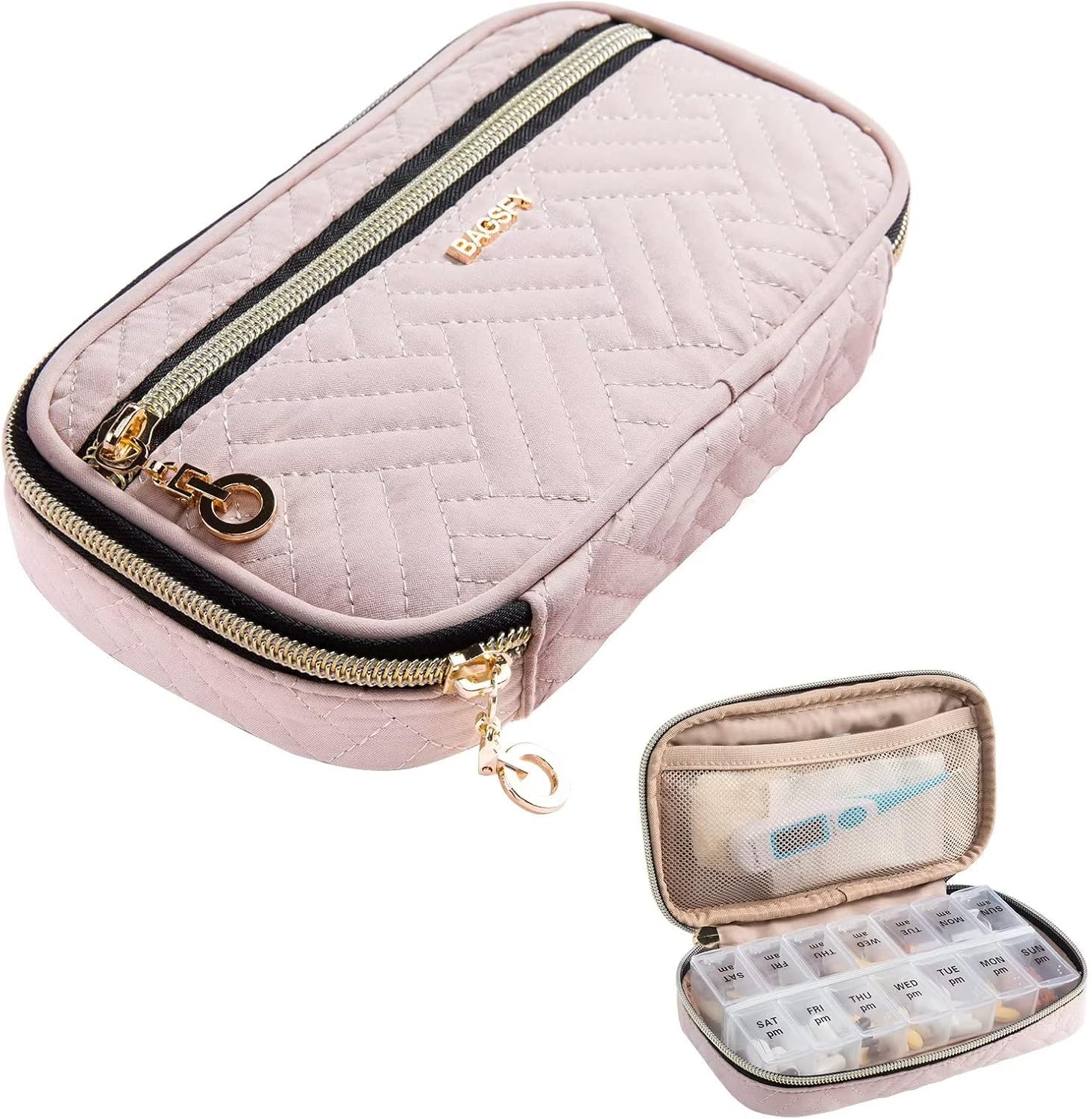 BAGSFY Pill Organizer Case 2 Times a Day- Weekly Medicine Organizer Travel Pill Box with Removable 7 Day Medicine Case Container for Fish Oil, Vitamin, Supplement