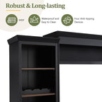 Merax Minimalist Entertainment Wall Unit Set with Ample Storage Space and Adjustable Shelves, TV Stand for Televisions Up to 70'', Mid-Century Large Media Console with Wine Rack for Living Room, Black