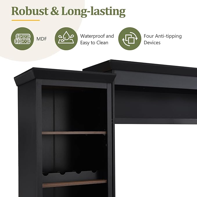 Merax Minimalist Entertainment Wall Unit Set with Ample Storage Space and Adjustable Shelves, TV Stand for Televisions Up to 70'', Mid-Century Large Media Console with Wine Rack for Living Room, Black