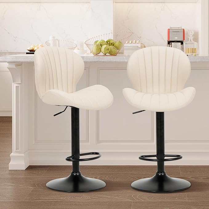 COLAMY Bar Stools Set of 2, Modern Swivel Bar Chairs, Adjustable Faux Leather...