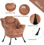 Welnow Lazy Chair with Ottoman, Modern Lounge Accent Chair with Armrests and a Side Pocket, Leisure Sofa Armchair, Reading Armchair with Footrest for Small Space, Plush Brown