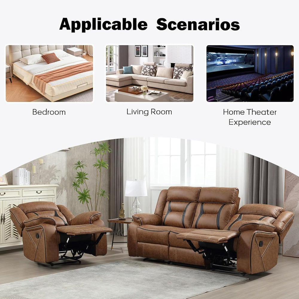 EBELLO Manual Recliner Sofa Set, Faux Leather Reclining Living Room Furniture...