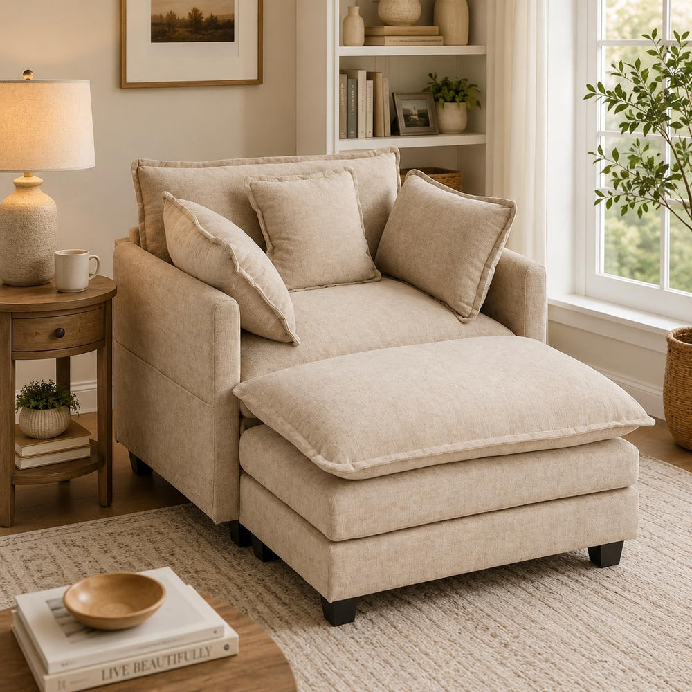 41" Oversized Chair with Ottoman, Chenille Reading Chair and a Half, Dee...