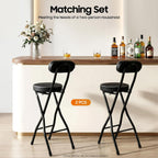 2PCS Folding Bar Stool with Back, 25.6in Round Leather Padded Portable Foldable Chair w/Cushioned Padded for Gardening Outdoor Indoor Kitchen Camping Shop Cafe, 275.58lbs Load Capacity (Black)