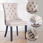 Velvet Dining Chairs Set of 6, High-end Tufted Upholstered Dining Chair with Back Ring Pull, Nailhead Trim and Solid Wood Legs, Modern Dining Room Chairs for Dining Room, Beige &Patterned