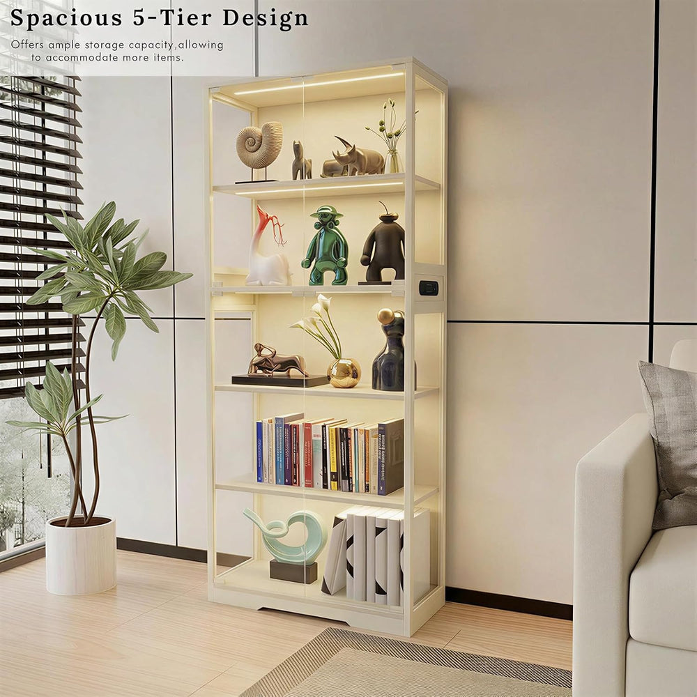 Display Cabinet with Glass Doors, 5-Tier 65" Glass Display Cabinet with ...