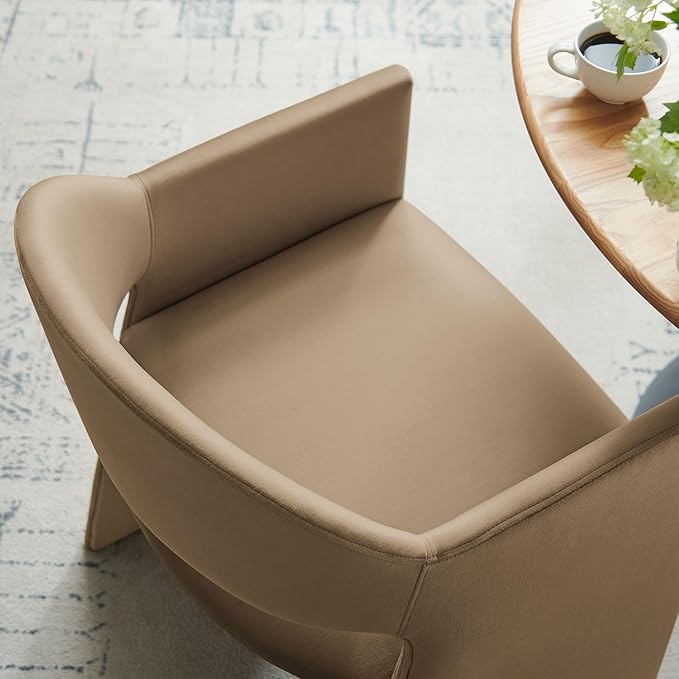 Modway Talia Performance Velvet Dining Armchair in Taupe - Modern Curved Dining Chair with Open-Back - Stain-Resistant Velvet Barrel Chair - Living Room Accent Chair with Arms