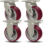 SY America 5" X 2" Casters Wheels,Heavy Duty Casters Set of 4，Polyurethane on Aluminum Wheels,2 Rigid 2 Swivel Casters,4400 LBS Load Capacity