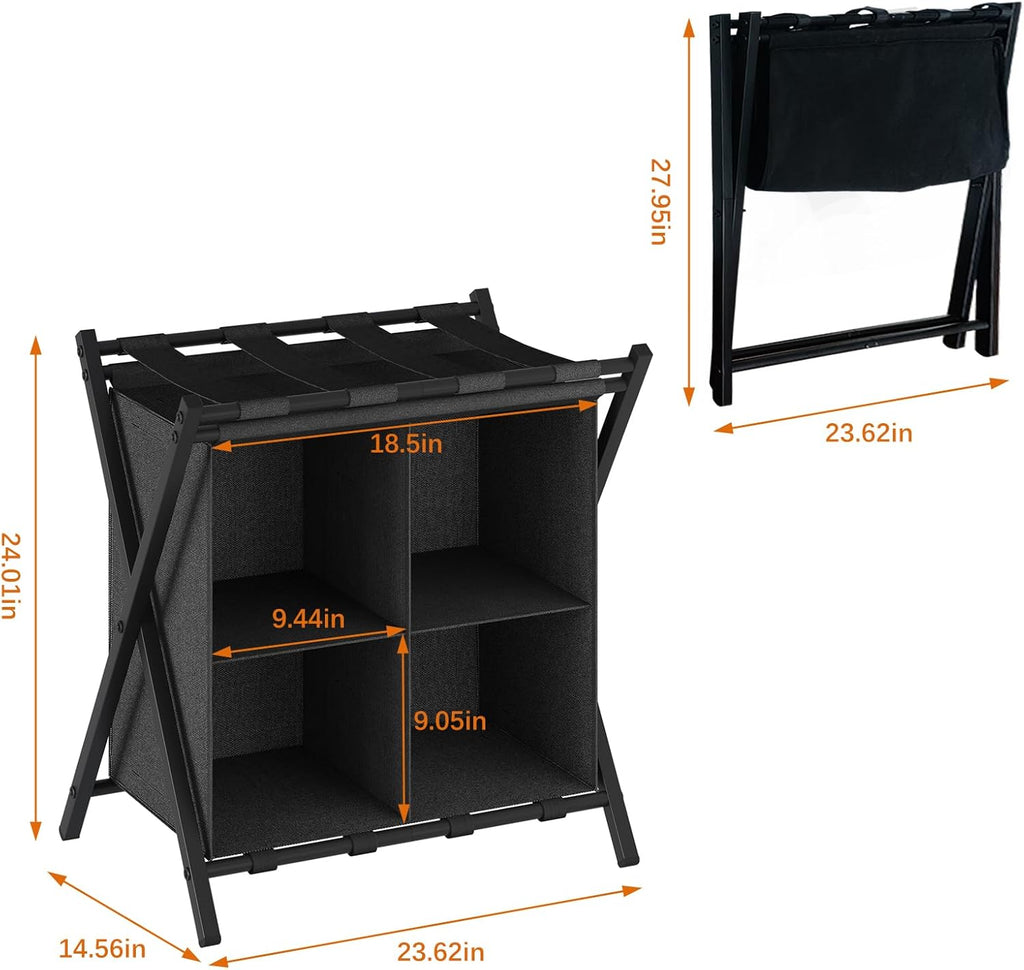 aboxoo Luggage Rack with storage, Guest Room Folding Suitcase Stands, Holds up to 120 lb, Space Saving Suitcase Holders for guest room, Bedroom Hotel, Black