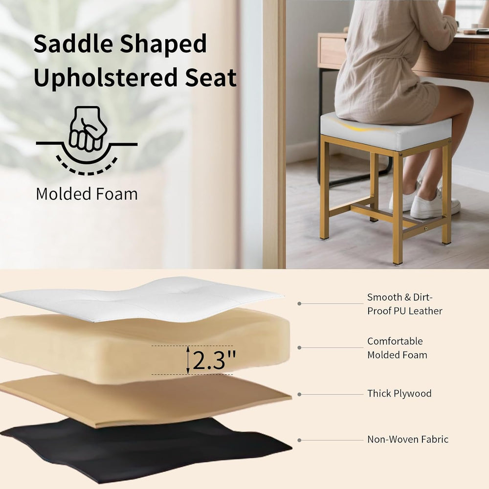 Saddle Seat Vanity Stool, Makeup Stool Chair with Metal Leg, U-Shaped PU Leat...