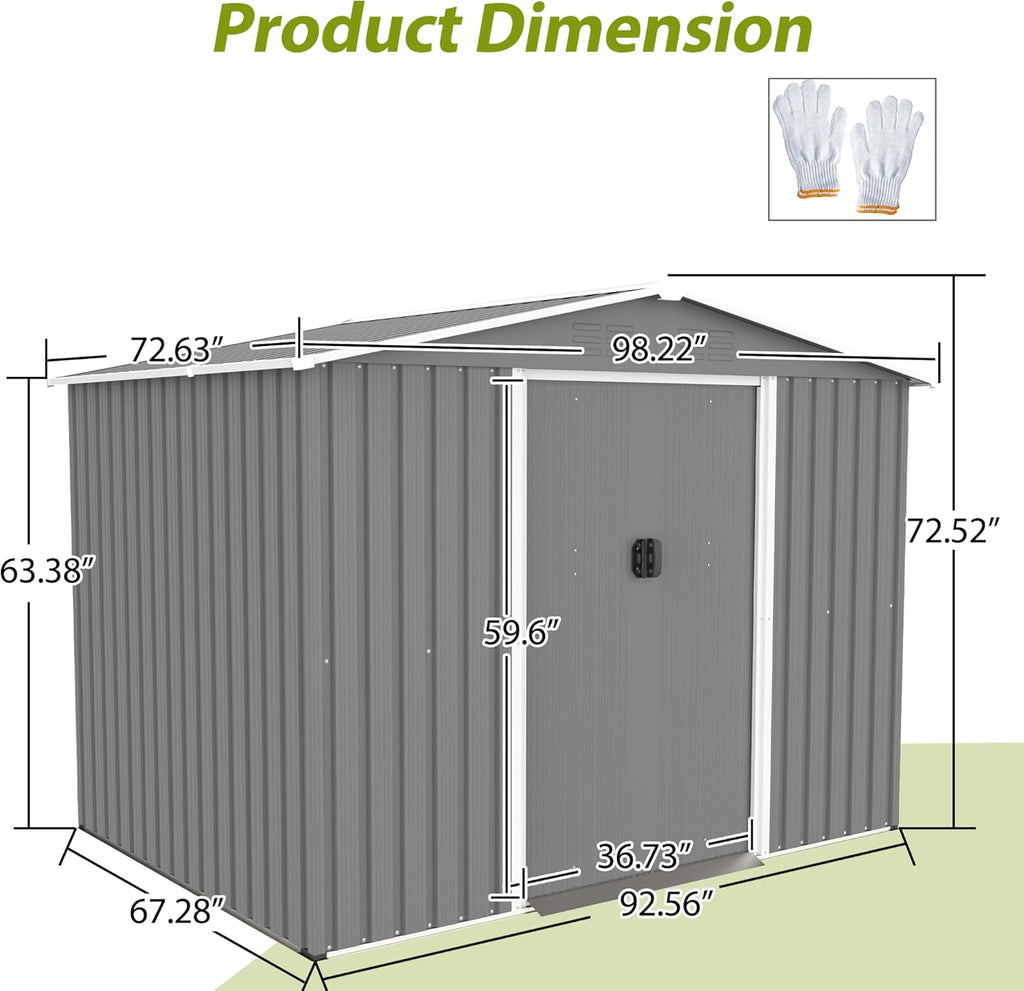 Metal Outdoor Storage Sheds 8 x 6 FT Lockable Metal Garden Shed Steel Anti-Corrosion Storage House with Double Lockable Door for Backyard Outdoor Patio