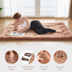 Japanese Floor Futon Mattress Twin Size 38"x 80", 2.5'' Thick Foldable Roll Up Floor Bed Sleeping Pad, 25D Foam Filled Tatami Mat with Straps for Guest Room, Dormitory & Camping, Brown