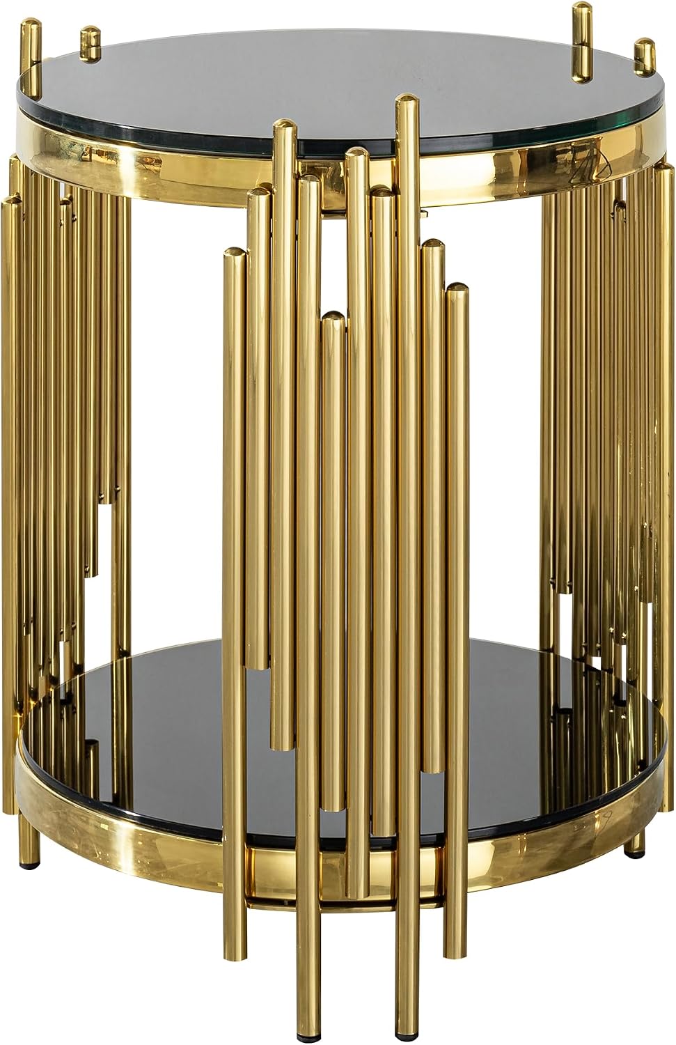 Gold Black End Table with Golden Stainless Steel Frame,Modern Glass Bedside N...