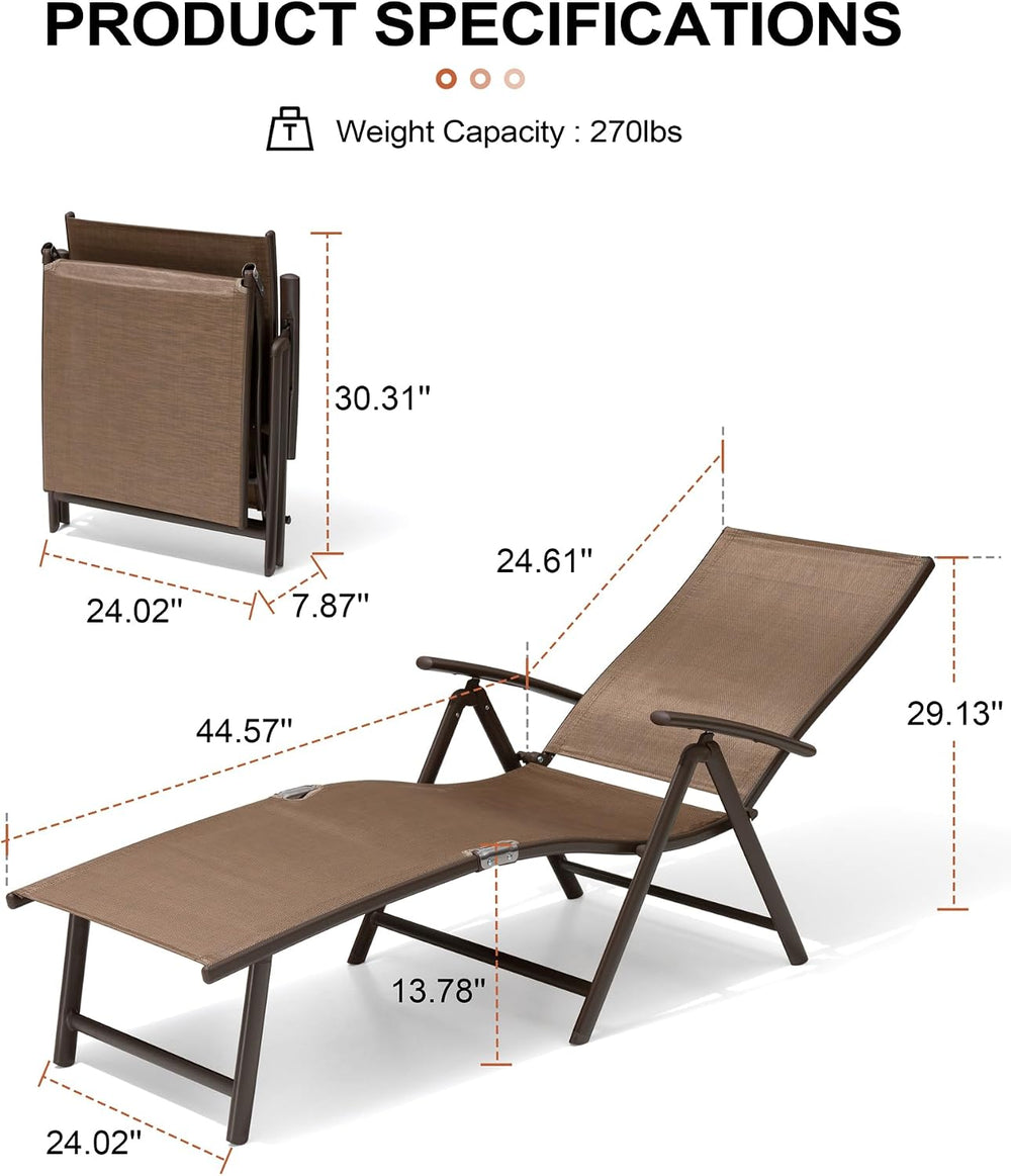 Lounge Chair Outdoor, Folding Pool Chaise Chairs (Brown)