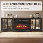Black 98" Farmhouse TV Stand with 36" Fireplace for Living Room,Media Entertainment Center with Adjustable Shelves and Large Storage Cabinets, TVs up to 100"