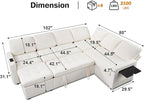 Vipbear 7 Seat L Shaped Modular Sectional Sleeper Sofa Bed with Ottoman/Pull Out Bed/Reclining Backrest/USB Ports/Table/LED Light/Storage Seat, Tool-Free Assembly, Chenille Beige