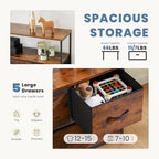 DUMOS TV Stand, Dresser with 5 Fabric Storage Drawers, Media Console Featuring Open Shelf for TV, Compact Entertainment Unit for Bedroom, Living Space, or Dorm Organization, Brown